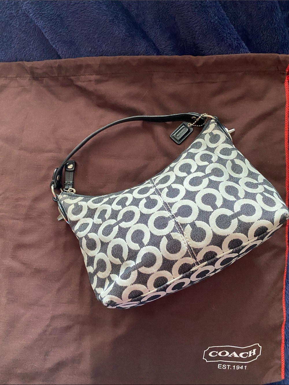 Coach Black Signature Canvas Hobo Bag with Turn locks